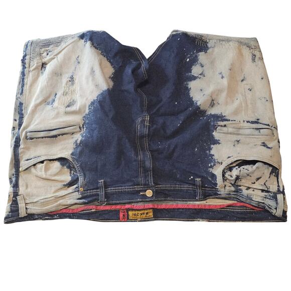 Makobi Moto Biker Jean Blue Acid Skinny Distressed Men's Big & Tall 60 x 33 3739 - Picture 7 of 9